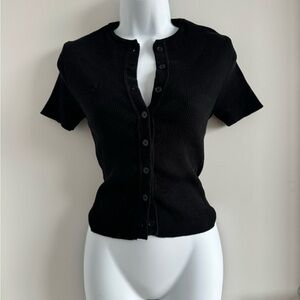 Fashion Nova Black Short Sleeve Button-Up Cardigan